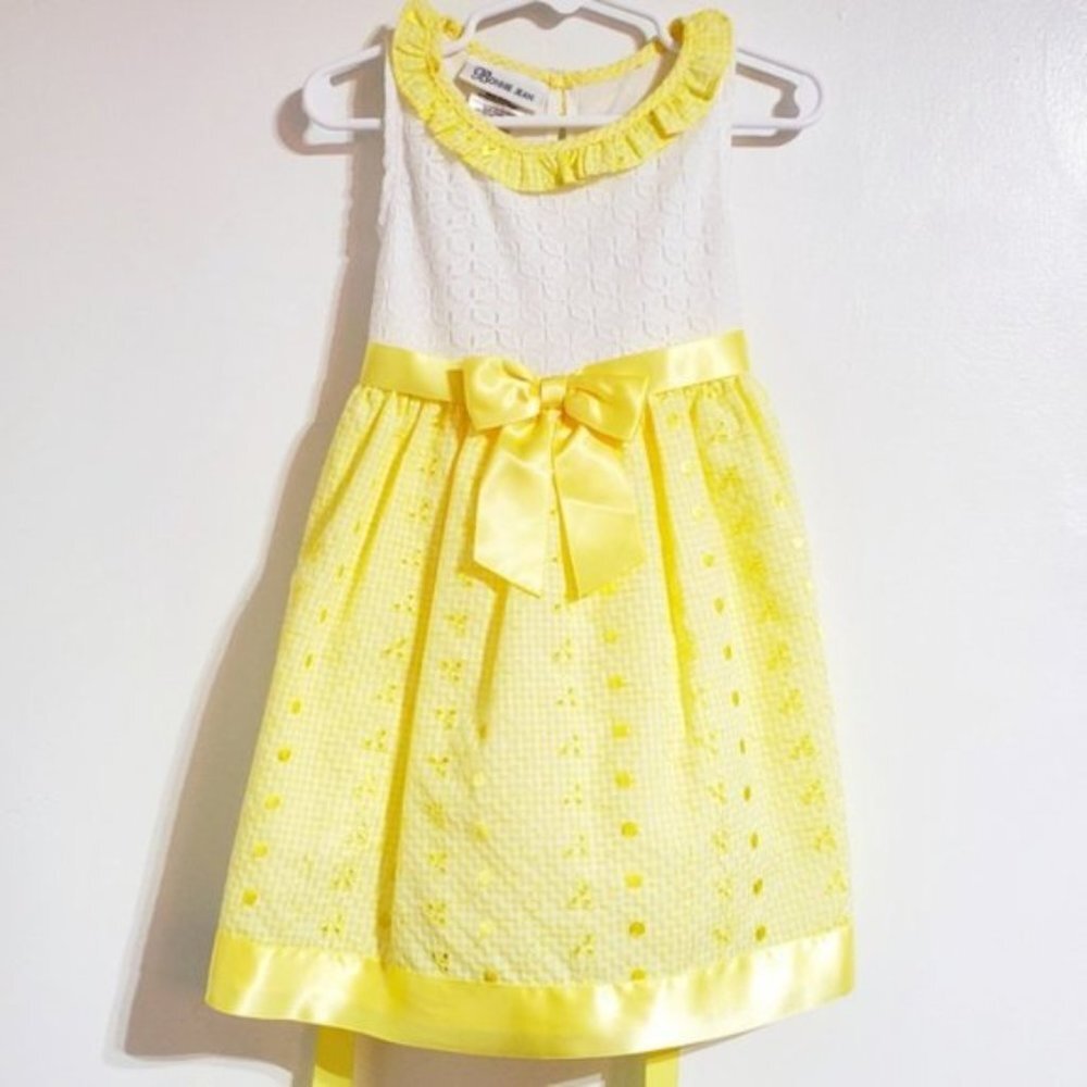 Bonnie Jean Girl 3T Yellow & White Plaid Gingham Lace Spring Summer Dress